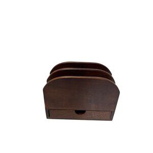 VTG PBHA Dark Wood Letter Sorter With Drawer Desk Organizer MCM